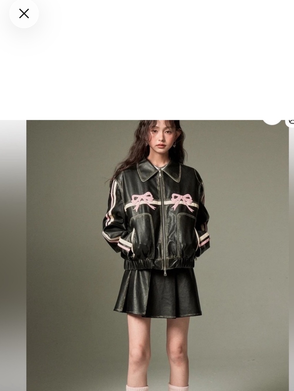 Black Faux Leather Bomber Jacket with Pink Bow Accents